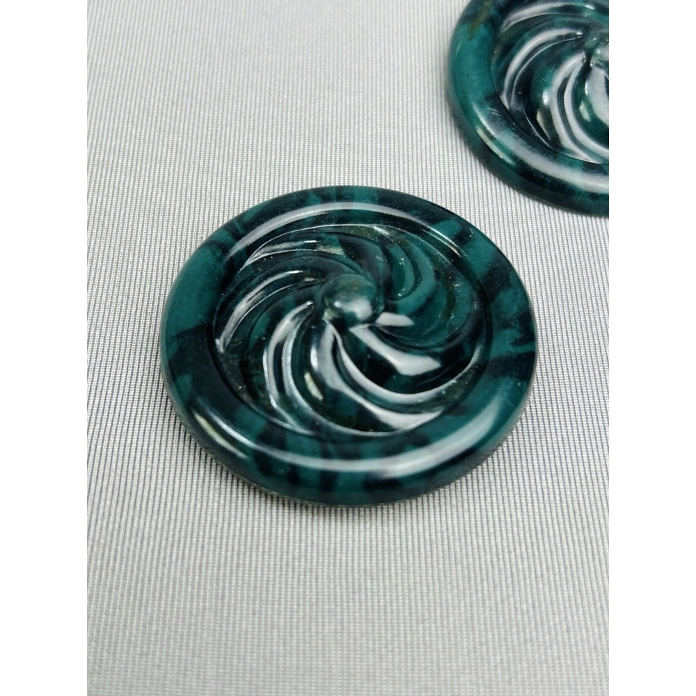 Vintage Marbled Forest Green Extra Large Swirl Plastic Coat Buttons Set Of 3